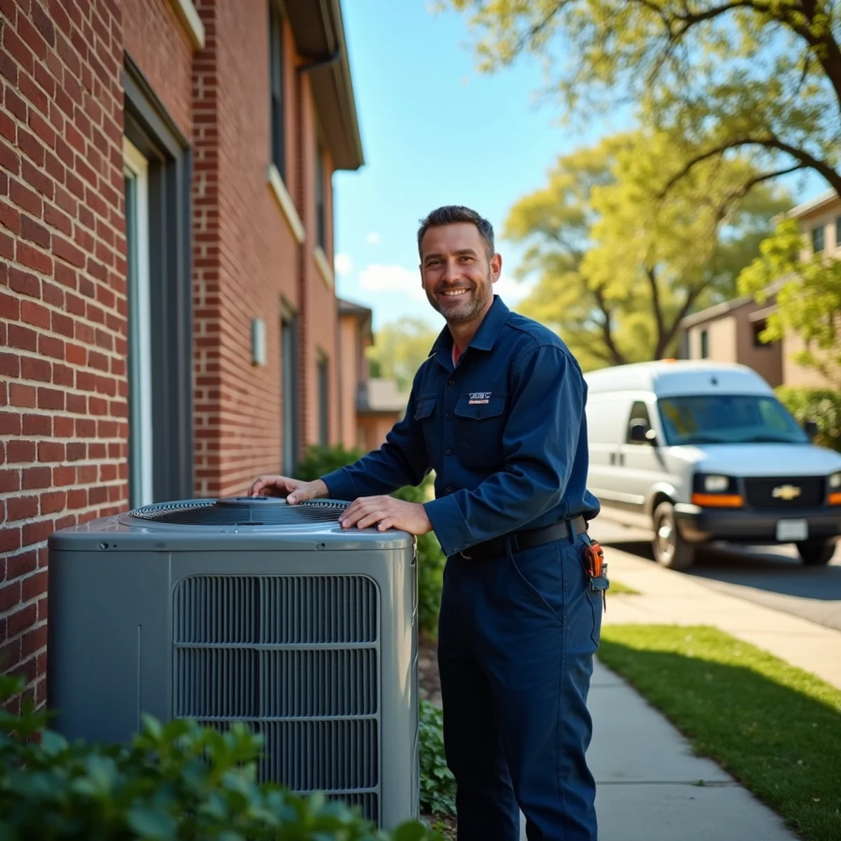 Polar Refrigeration & Air Control technician servicing an HVAC system at a Chicago home